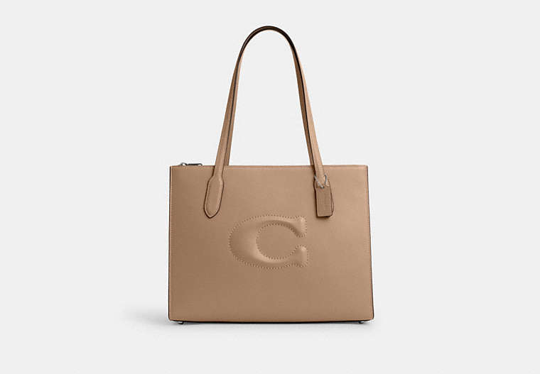 COACH®,NINA TOTE BAG,Leather,Large,Silver/Taupe,Front View