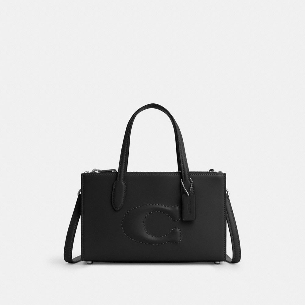 COACH®,PETIT CABAS NINA,Cuir,Argenté/Noir,Front View