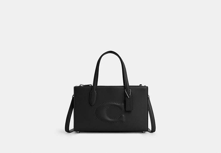 COACH®,NINA SMALL TOTE BAG,Leather,Medium,Silver/Black,Front View image number 0