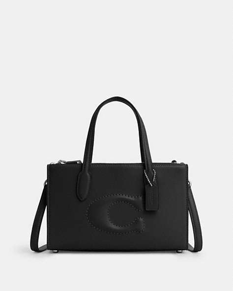 COACH®,NINA SMALL TOTE,Leather,Medium,Silver/Black,Front View