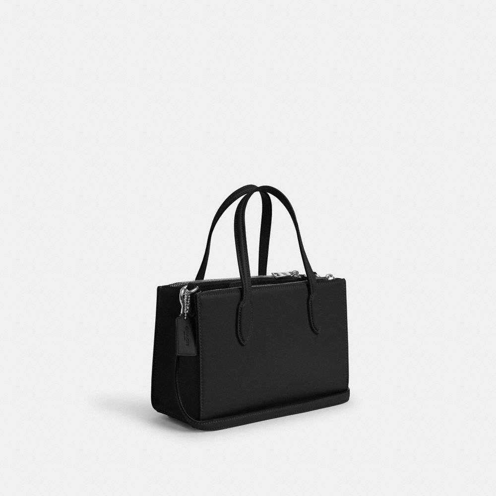 COACH®,NINA SMALL TOTE BAG,Smooth Leather,Medium,Silver/Black,Angle View