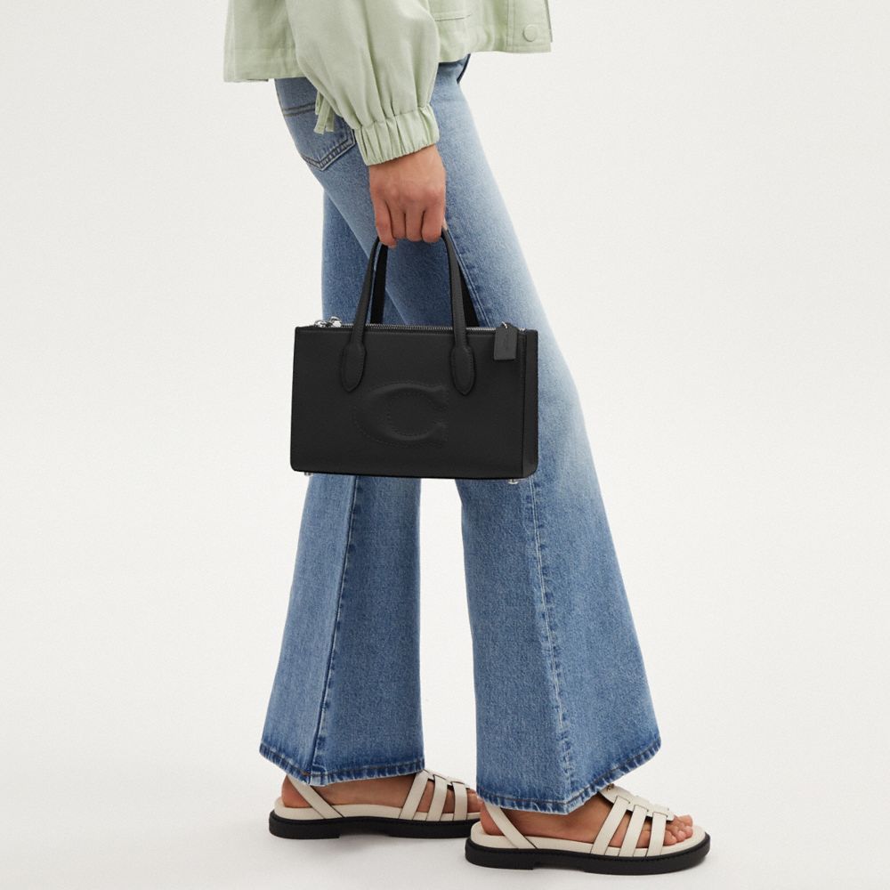 COACH®,Nina Small Tote Bag,Calf Hair,Leather,Tote,Embossed,Logo,Casual,Black,Detail View