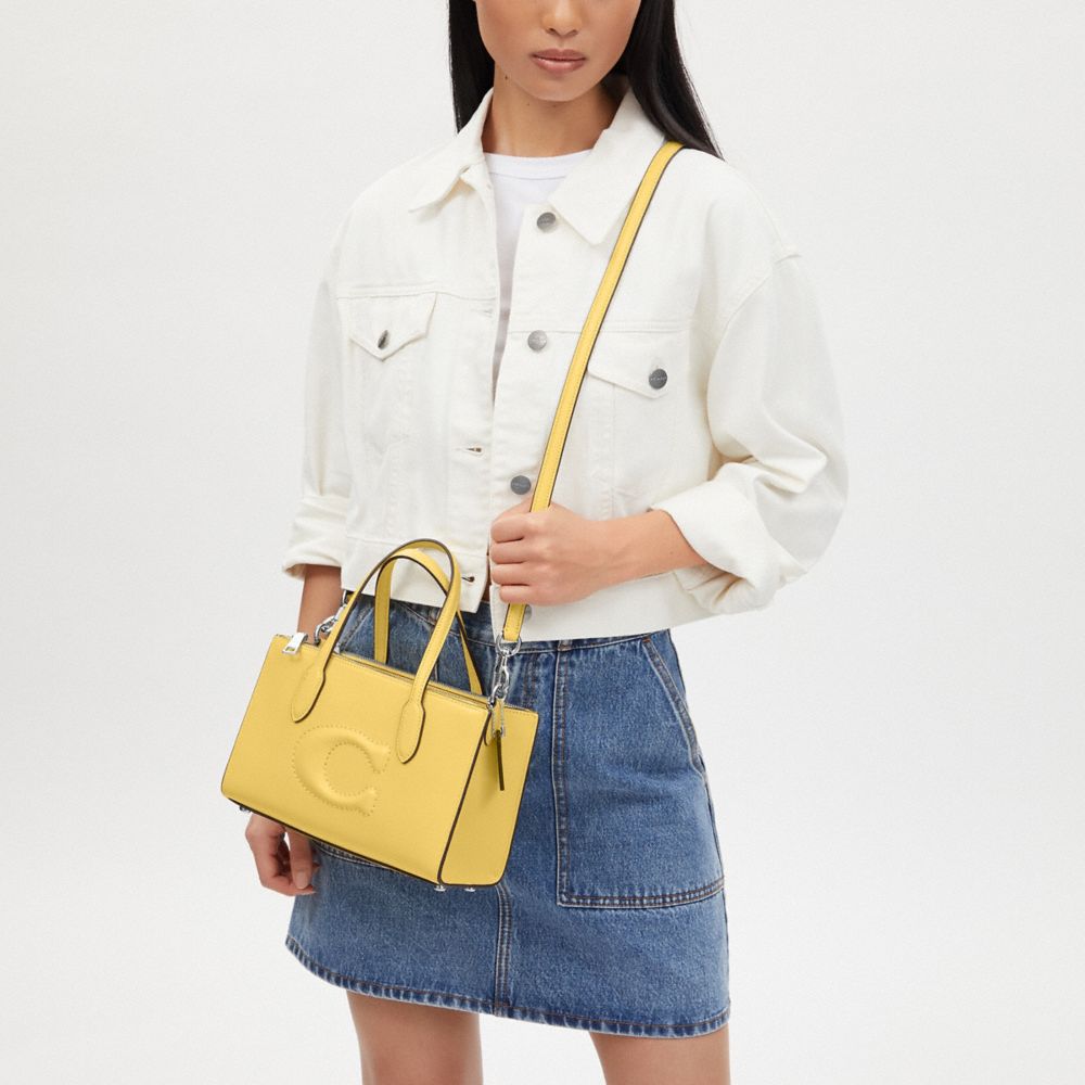 COACH®,Nina Small Tote Bag,Leather,Calf Hair,Tote,Embossed,Logo,Casual,Yellow,Detail View