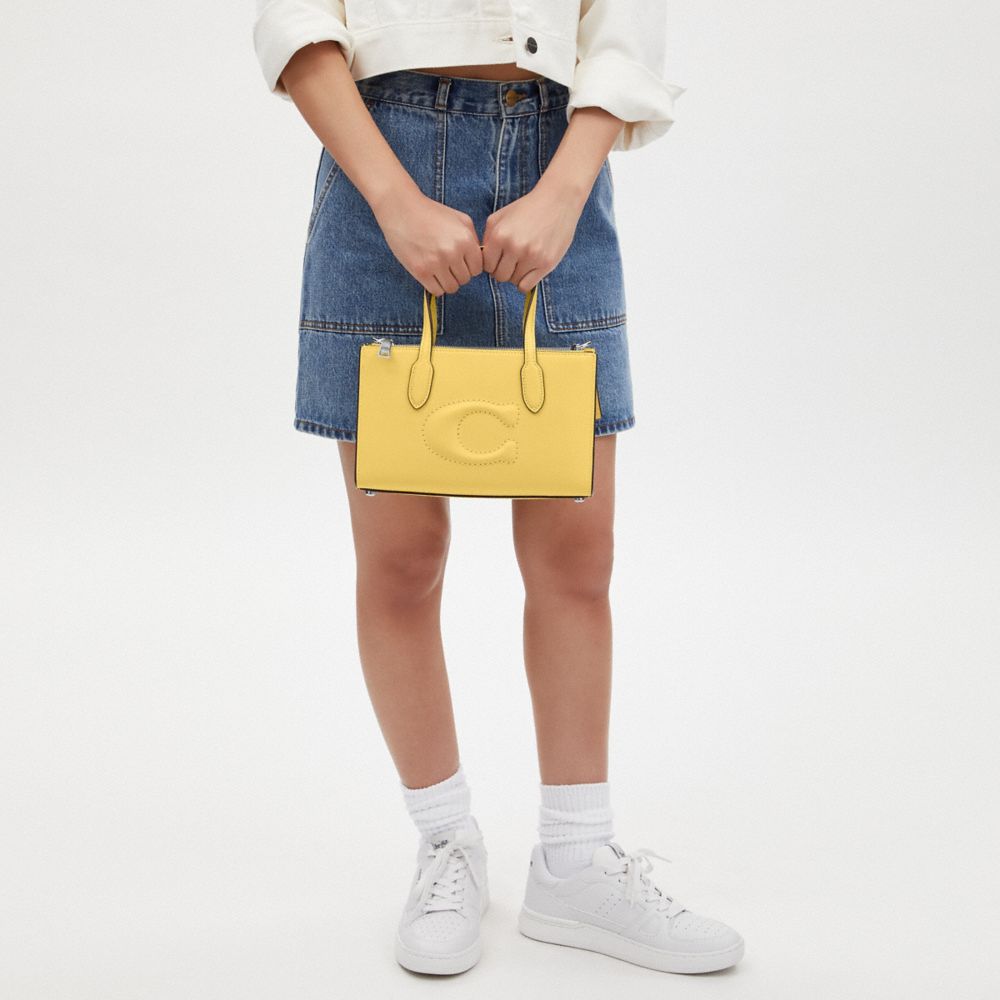 COACH®,Nina Small Tote Bag,Leather,Calf Hair,Tote,Embossed,Logo,Casual,Yellow,Detail View