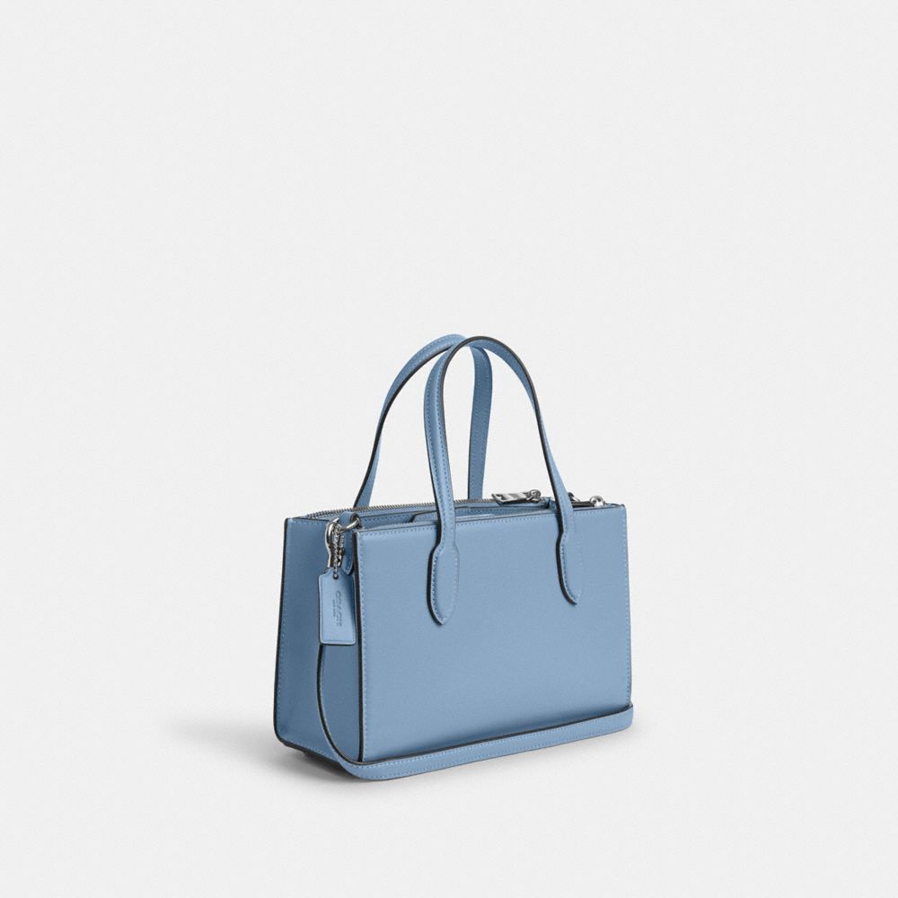 COACH®,PETIT CABAS NINA,Cuir lisse,Argenté/Bleuet/Flore sauvage,Angle View