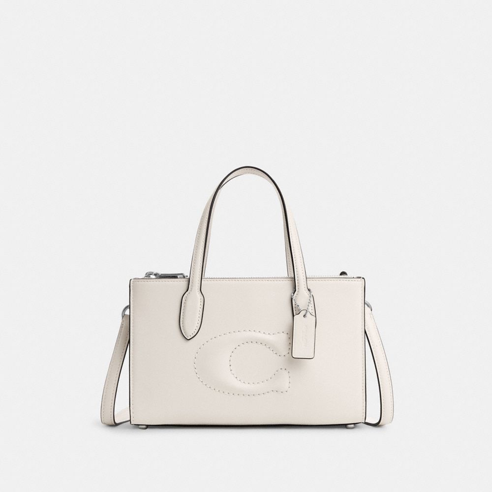 COACH®,NINA SMALL TOTE BAG,Smooth Leather,Medium,Silver/Chalk,Front View