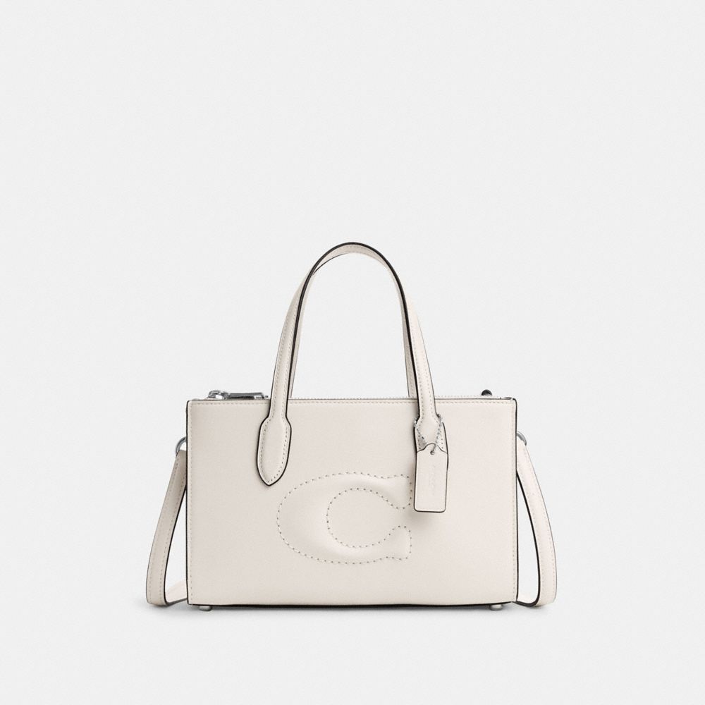 COACH®,NINA SMALL TOTE BAG,Leather,Medium,Silver/Chalk,Front View