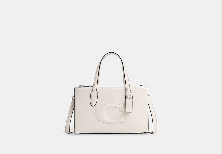 COACH®,NINA SMALL TOTE BAG,Leather,Medium,Silver/Chalk,Front View