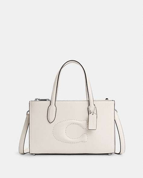 COACH®,NINA SMALL TOTE,Leather,Medium,Silver/Chalk,Front View