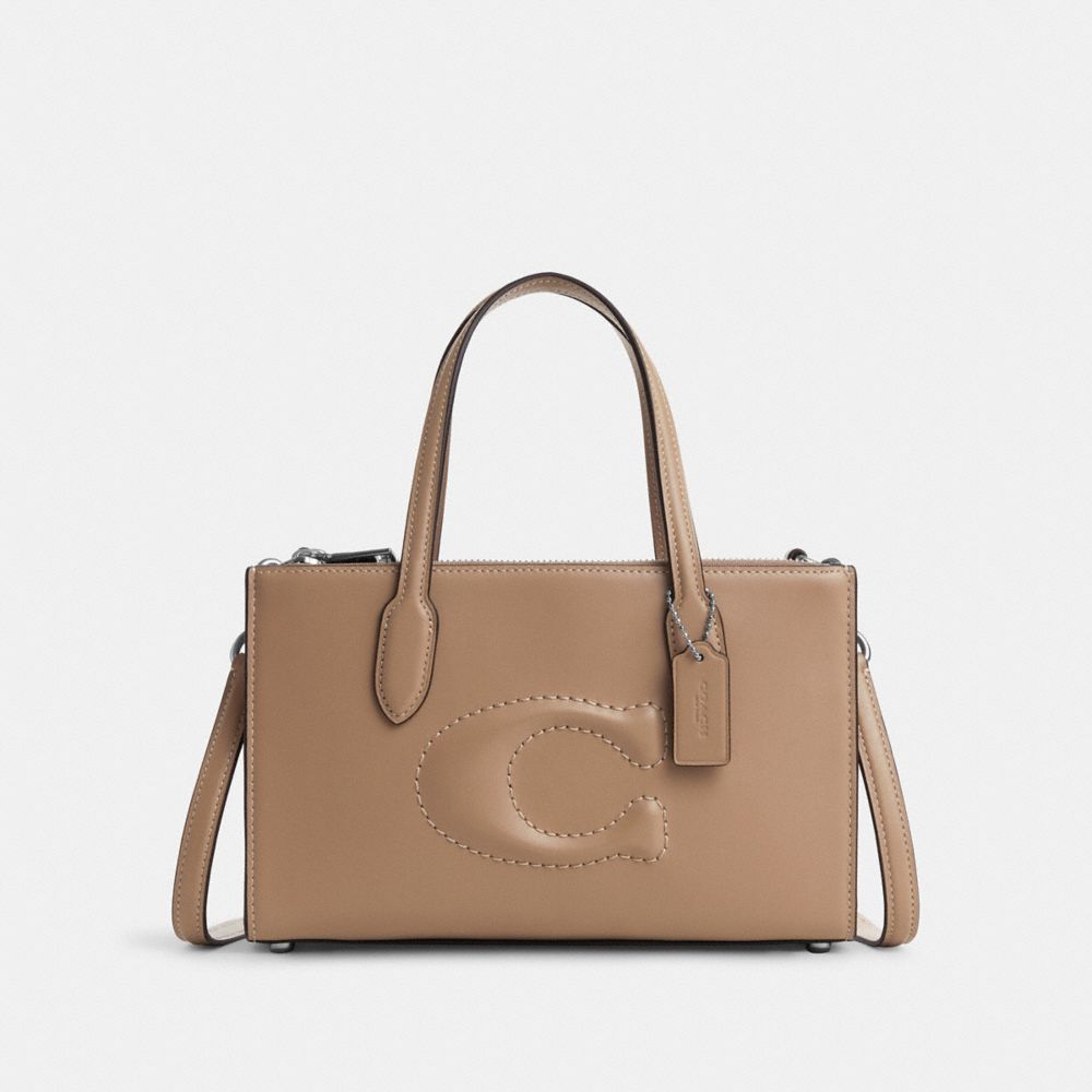 COACH®,NINA SMALL TOTE BAG,Smooth Leather,Medium,Silver/Taupe,Front View