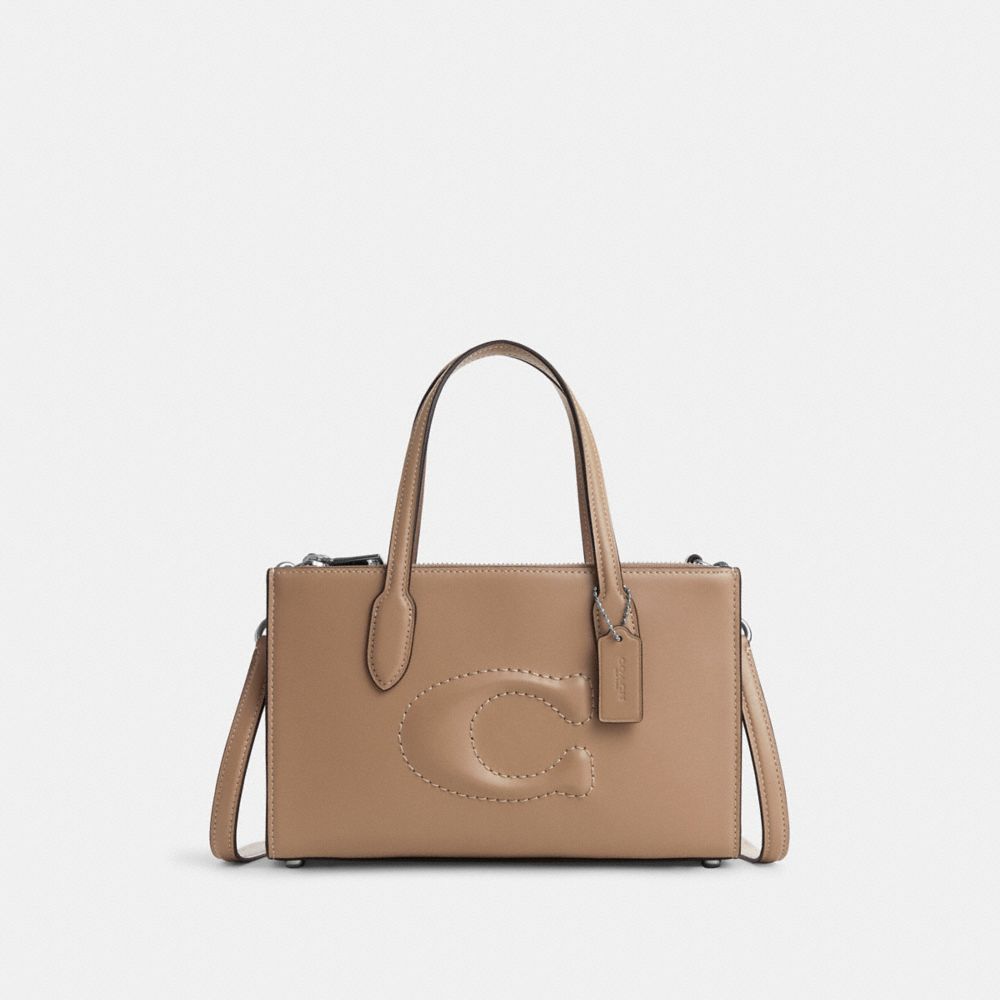 COACH®,NINA SMALL TOTE BAG,Smooth Leather,Medium,Silver/Taupe,Front View