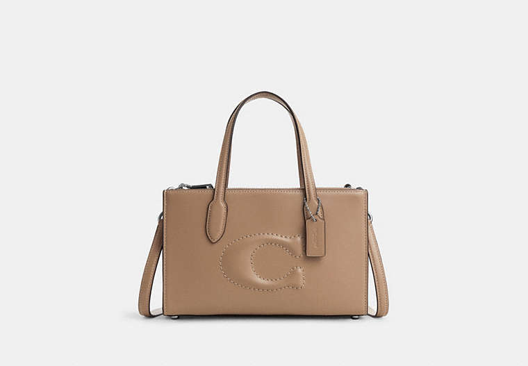 COACH®,NINA SMALL TOTE BAG,Leather,Medium,Silver/Taupe,Front View image number 0