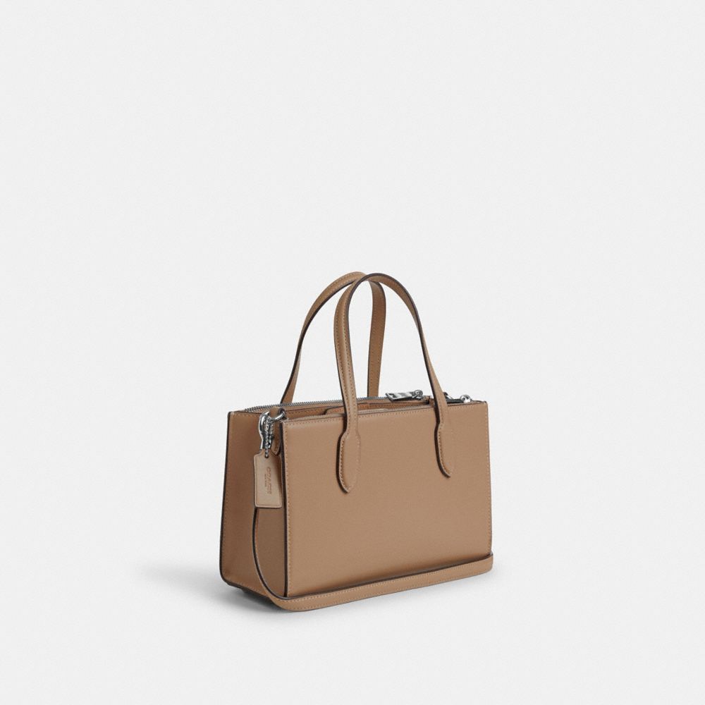 COACH®,PETIT CABAS NINA,Cuir lisse,Argenté/Taupe,Angle View