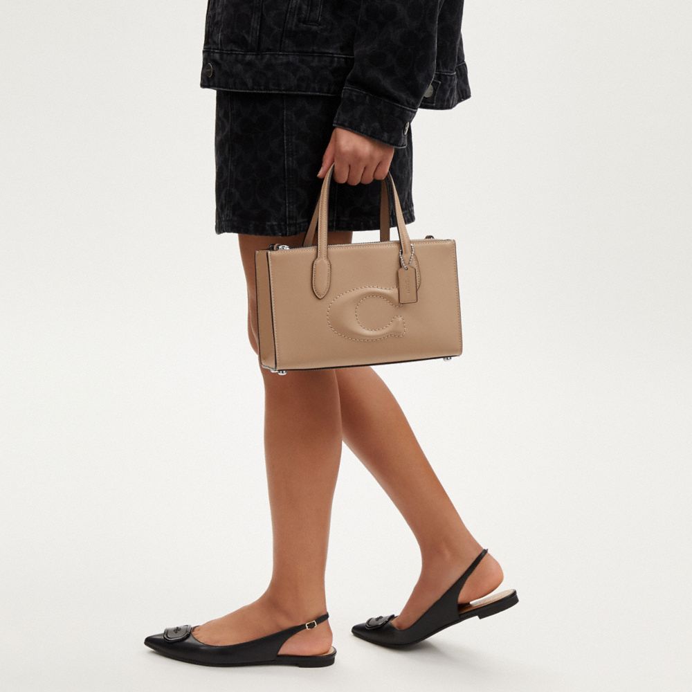 COACH®,Nina Small Tote Bag,Calf Hair,Leather,Tote,Logo,Embossed,Casual,Beige,Detail View