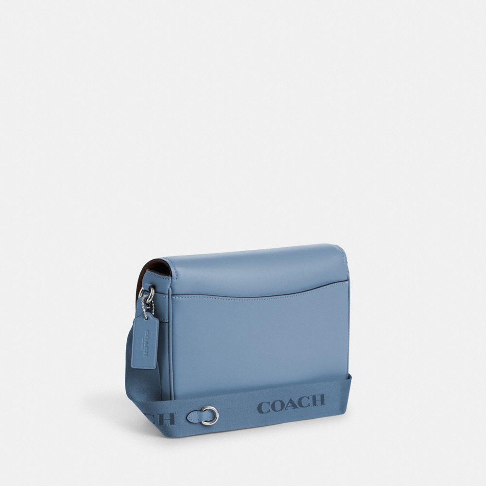 COACH®,PACE MESSENGER BAG,Smooth Leather,Medium,Silver/Cornflowr/Field Flora,Angle View