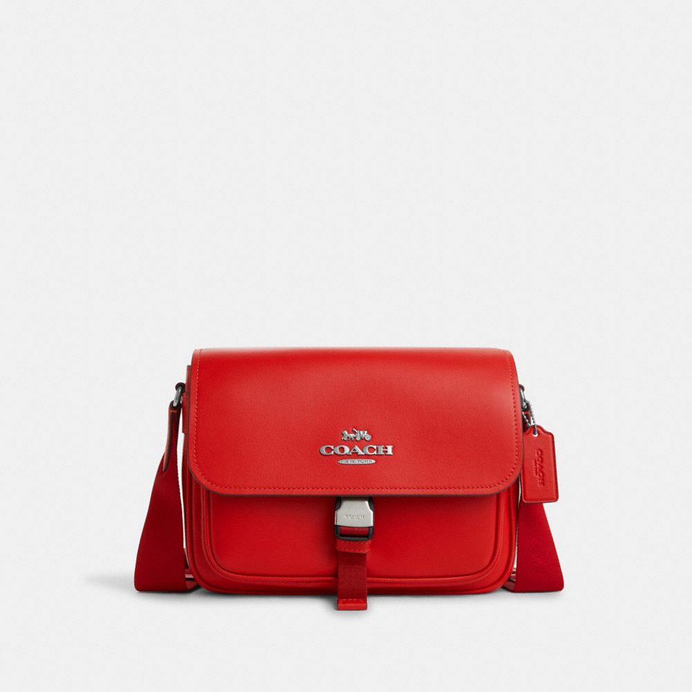COACH®,SAC MESSAGER PACE,Cuir,Argent/Rouge Miami,Front View