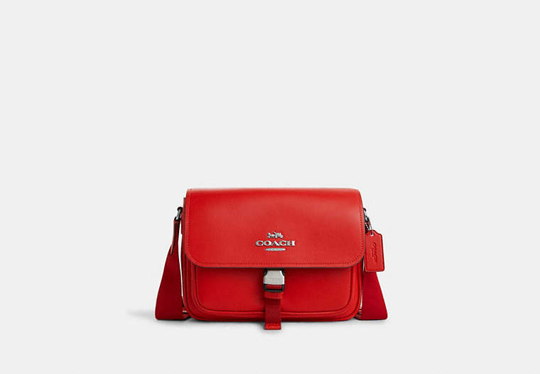 COACH®,PACE MESSENGER BAG,Leather,Medium,Silver/Miami Red,Front View