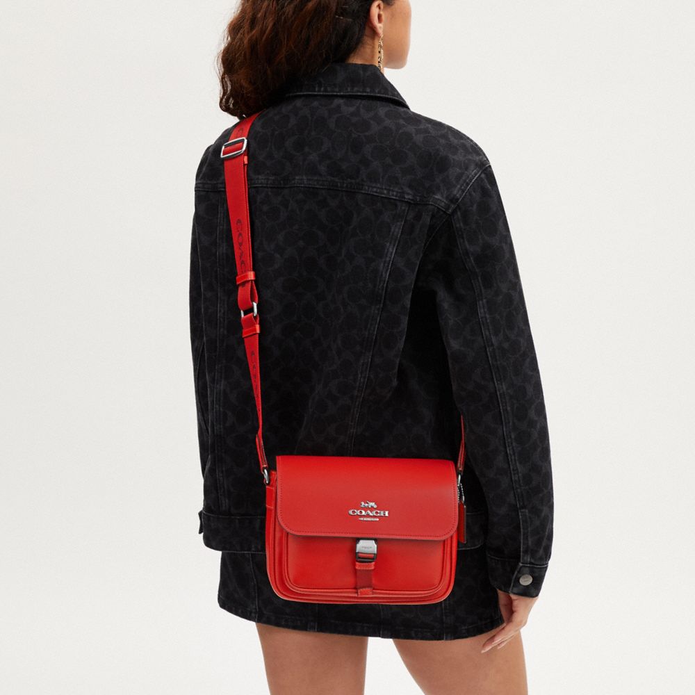 COACH®,Pace Messenger Bag,Leather,Calf Hair,Messenger Bag,Logo,Casual,Red,Detail View