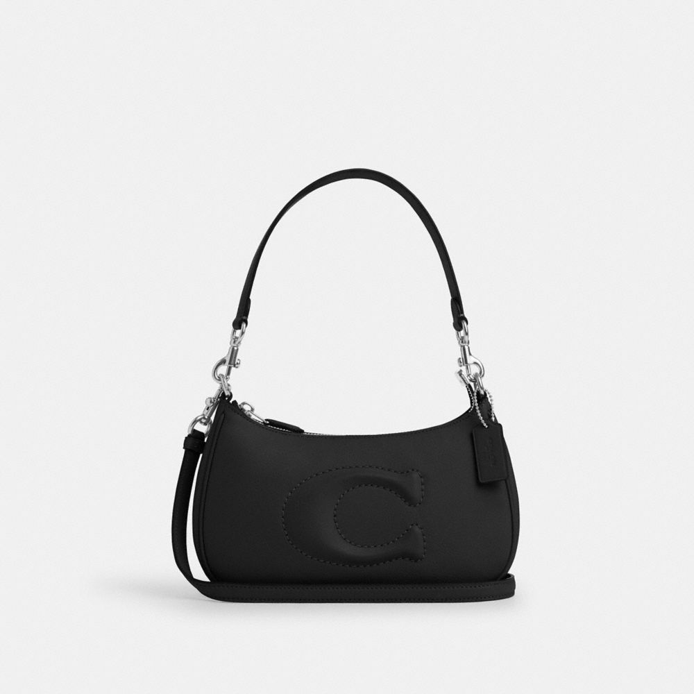 COACH®,TERI SHOULDER BAG,Cuir,Argenté/Noir,Front View