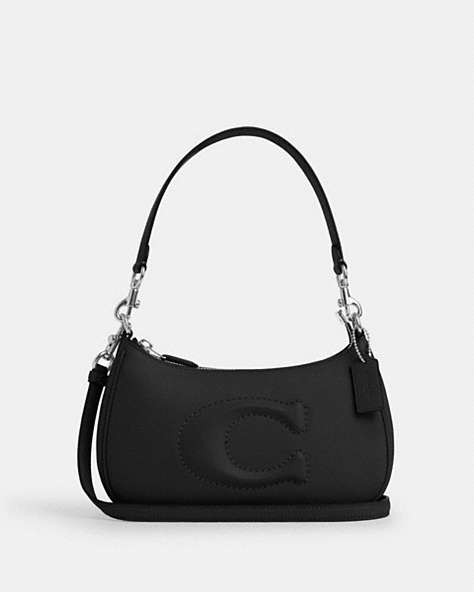 COACH®,TERI SHOULDER BAG,Leather,Silver/Black,Front View