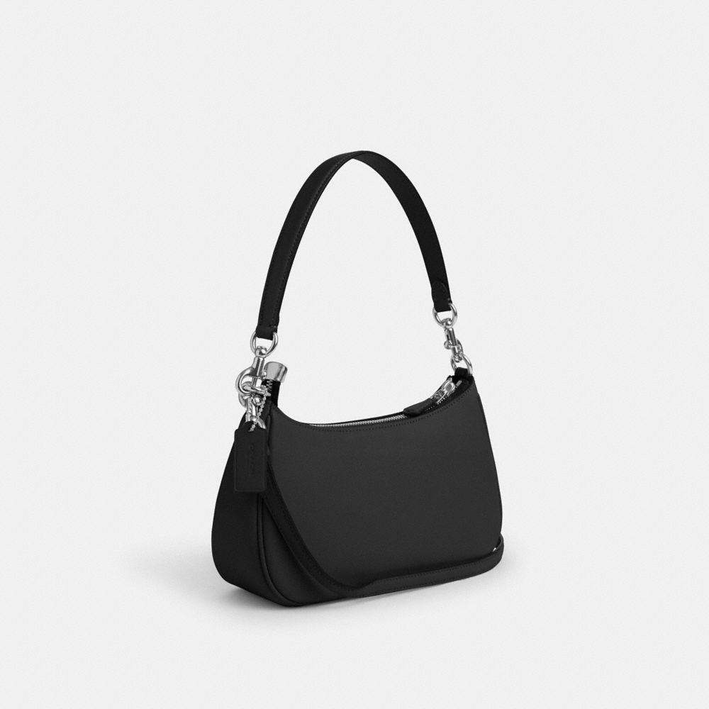 COACH®,TERI SHOULDER BAG,Smooth Leather,Medium,Silver/Black,Angle View