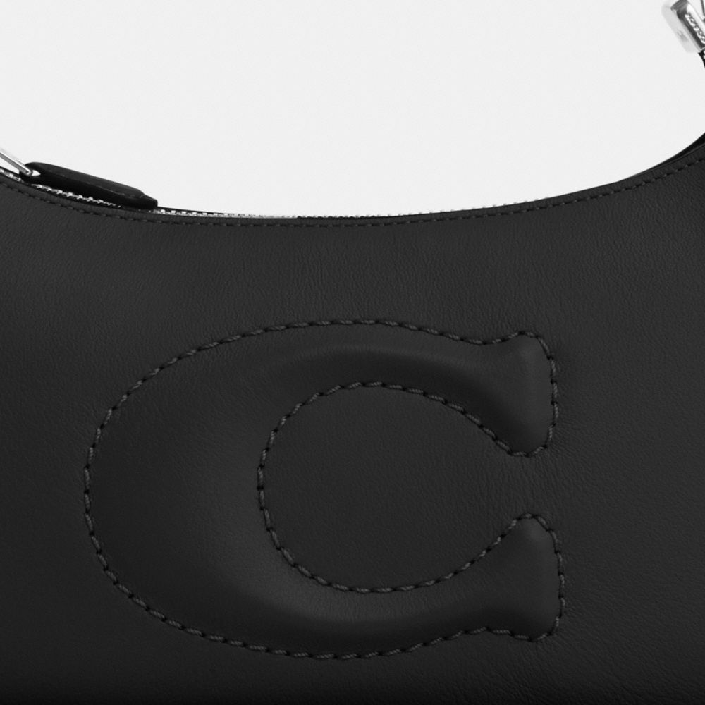 COACH®,Teri Shoulder Bag,Calf Hair,Leather,Shoulder Bag,Embossed,Logo,Silver Metal,Casual,Black