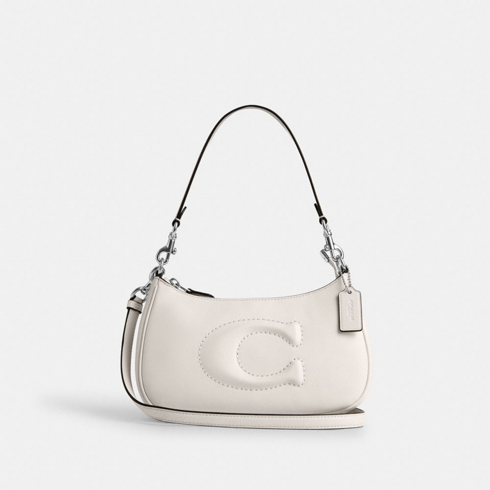 COACH®,TERI SHOULDER BAG,Smooth Leather,Medium,Silver/Chalk,Front View