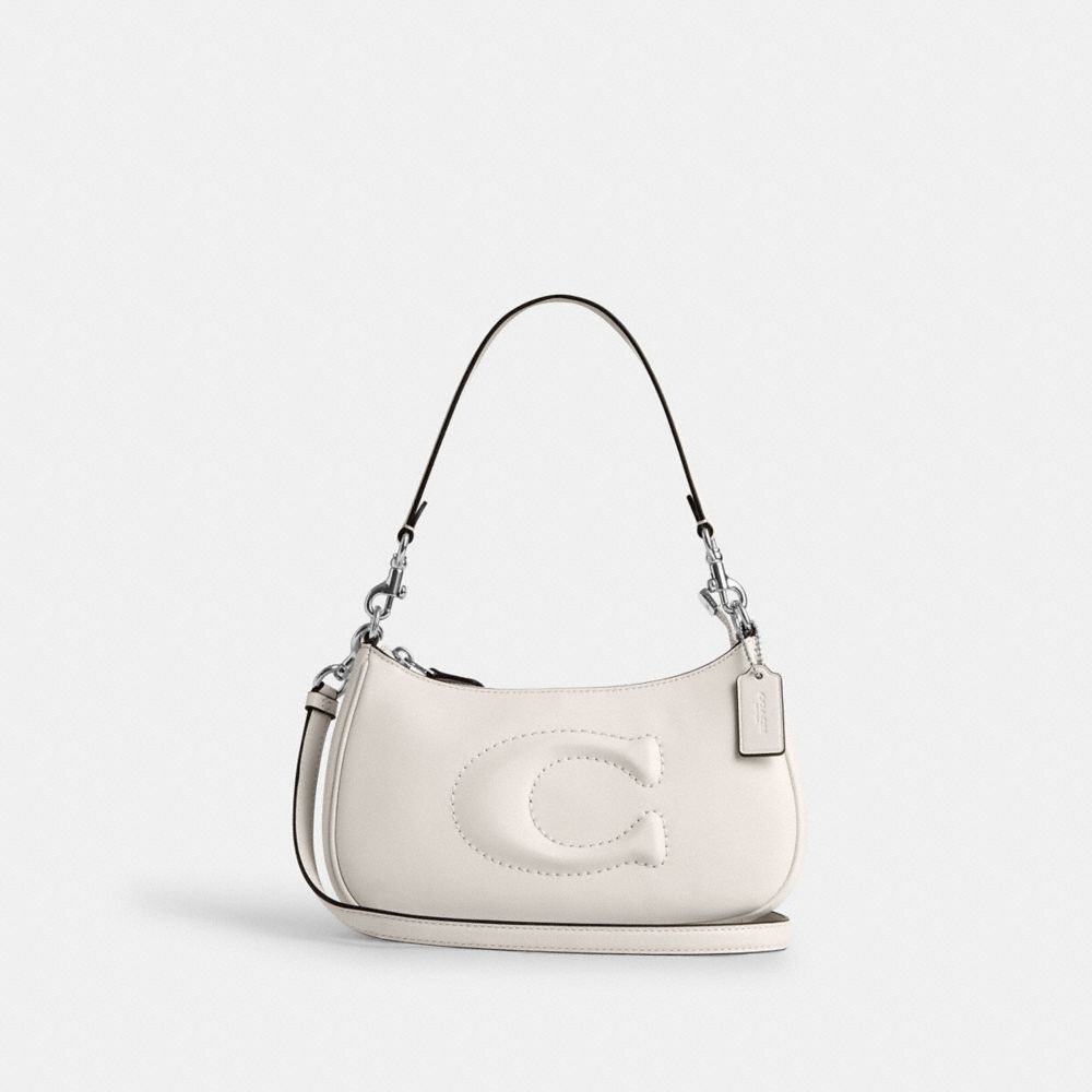 COACH®,TERI SHOULDER BAG,Smooth Leather,Medium,Silver/Chalk,Front View