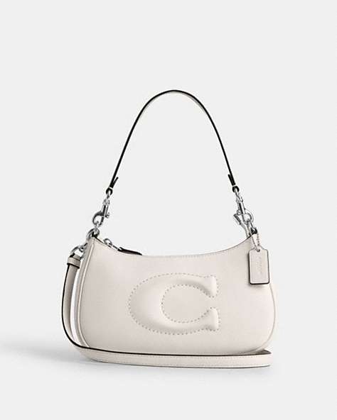 COACH®,TERI SHOULDER BAG,Leather,Silver/Chalk,Front View