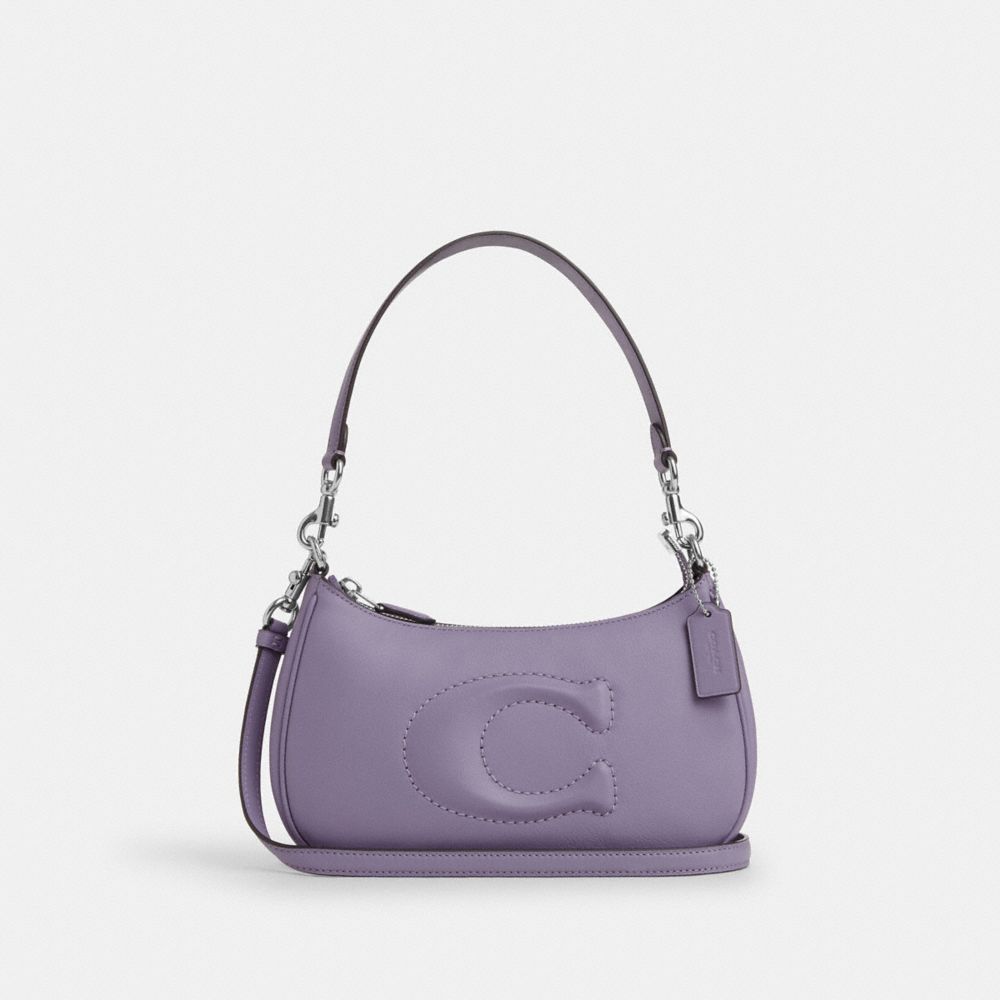 COACH®,PORTÉ-ÉPAULE TERI,Cuir lisse,Argent/Violet pâle,Front View