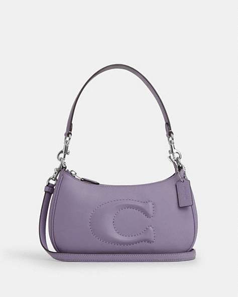 COACH®,TERI SHOULDER BAG,Leather,Silver/Light Violet,Front View