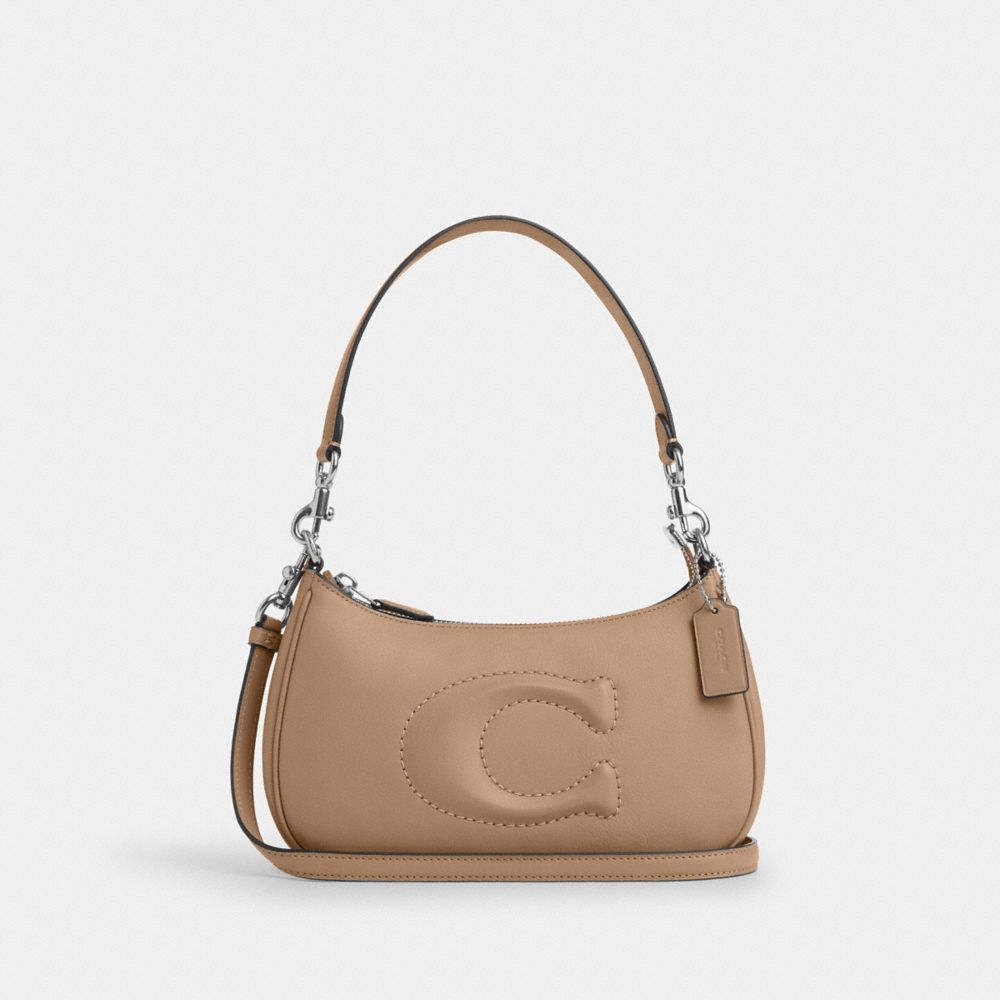 COACH®,TERI SHOULDER BAG,Smooth Leather,Medium,Silver/Taupe,Front View