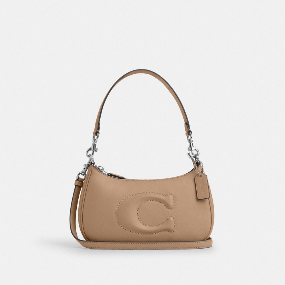 COACH®,TERI SHOULDER BAG,Cuir,Argenté/Taupe,Front View