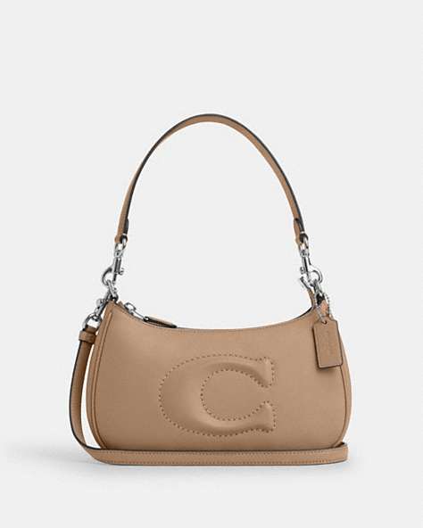 COACH®,TERI SHOULDER BAG,Leather,Medium,Silver/Taupe,Front View