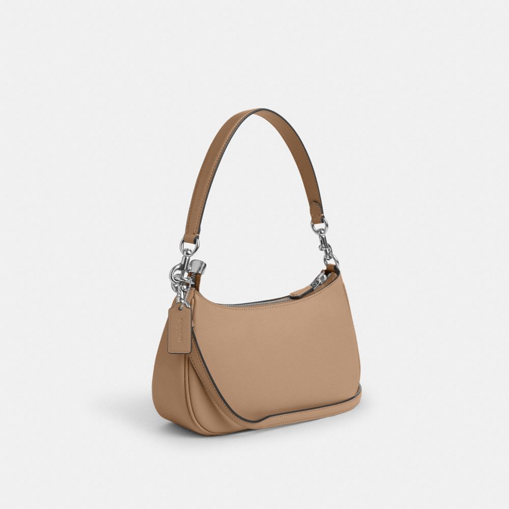 COACH®,TERI SHOULDER BAG,Leather,Silver/Taupe,Angle View