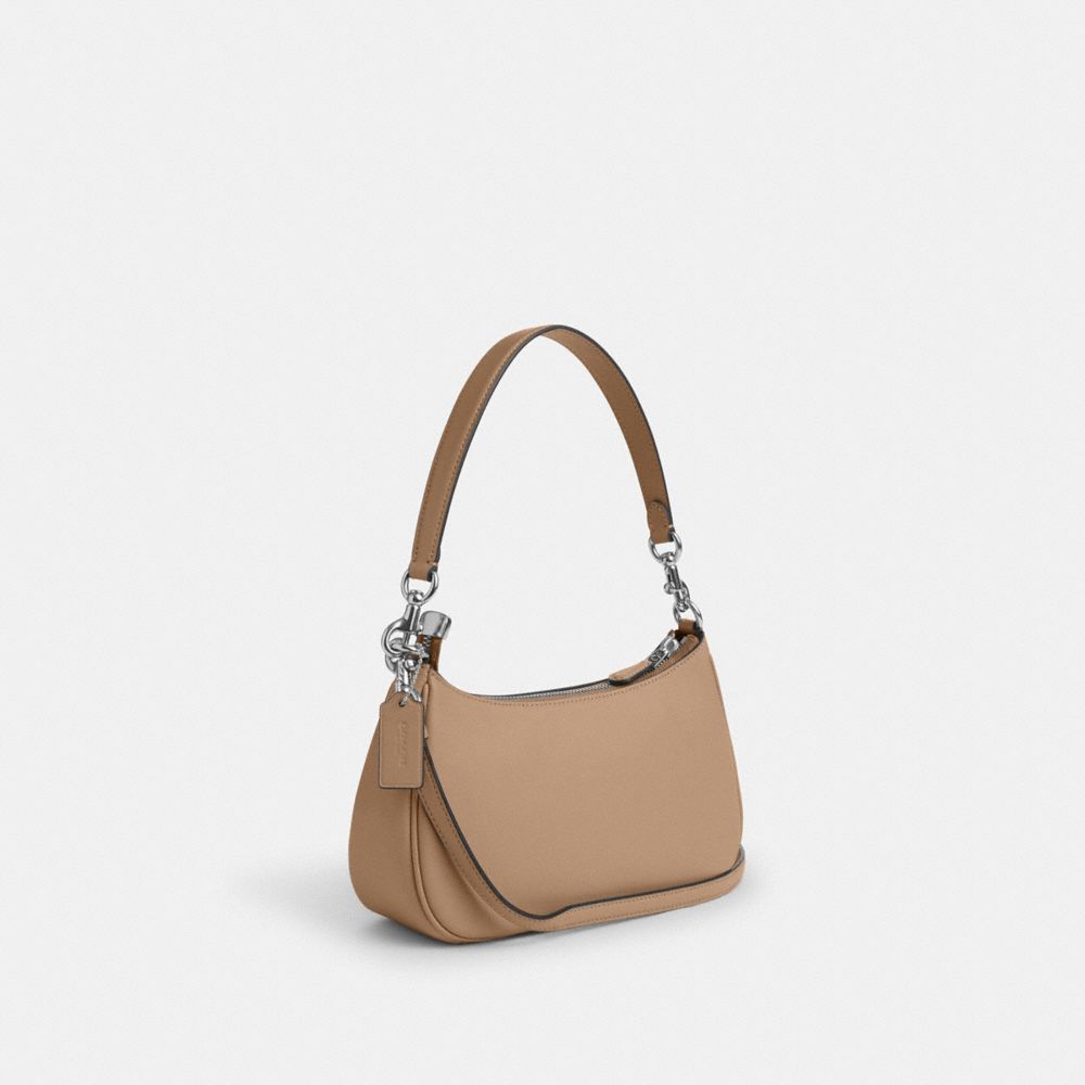 COACH®,TERI SHOULDER BAG,Smooth Leather,Medium,Silver/Taupe,Angle View