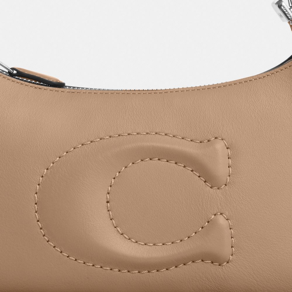 COACH®,Teri Shoulder Bag,Leather,Calf Hair,Shoulder Bag,Logo,Embossed,Silver Metal,Casual,Beige