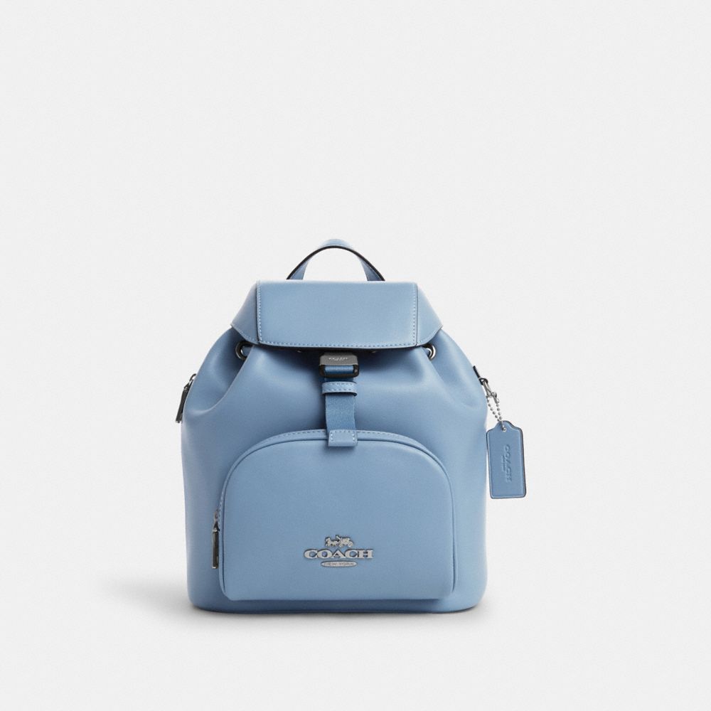 COACH®,PACE BACKPACK,Smooth Leather,Medium,Silver/Cornflower/Field Flora,Front View