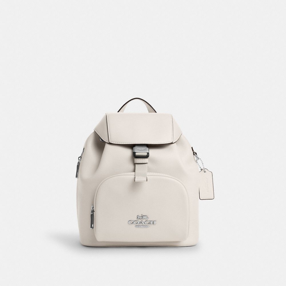 COACH®,PACE BACKPACK,Smooth Leather,Medium,Silver/Chalk,Front View