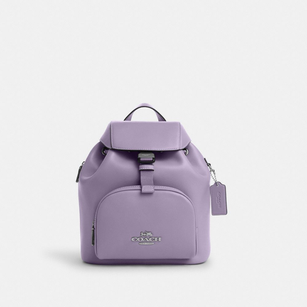 COACH®,PACE BACKPACK,Leather,Medium,Silver/Light Violet,Front View