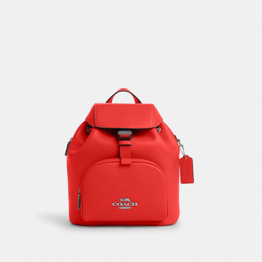 COACH®,PACE BACKPACK,Smooth Leather,Medium,Silver/Miami Red,Front View