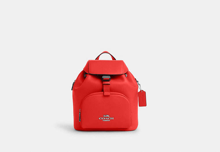COACH®,PACE BACKPACK,Leather,Medium,Silver/Miami Red,Front View
