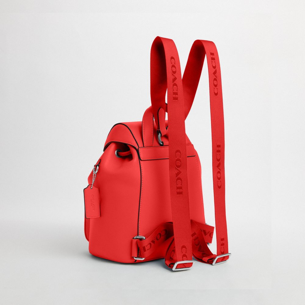 COACH®,PACE BACKPACK,Smooth Leather,Medium,Silver/Miami Red,Angle View