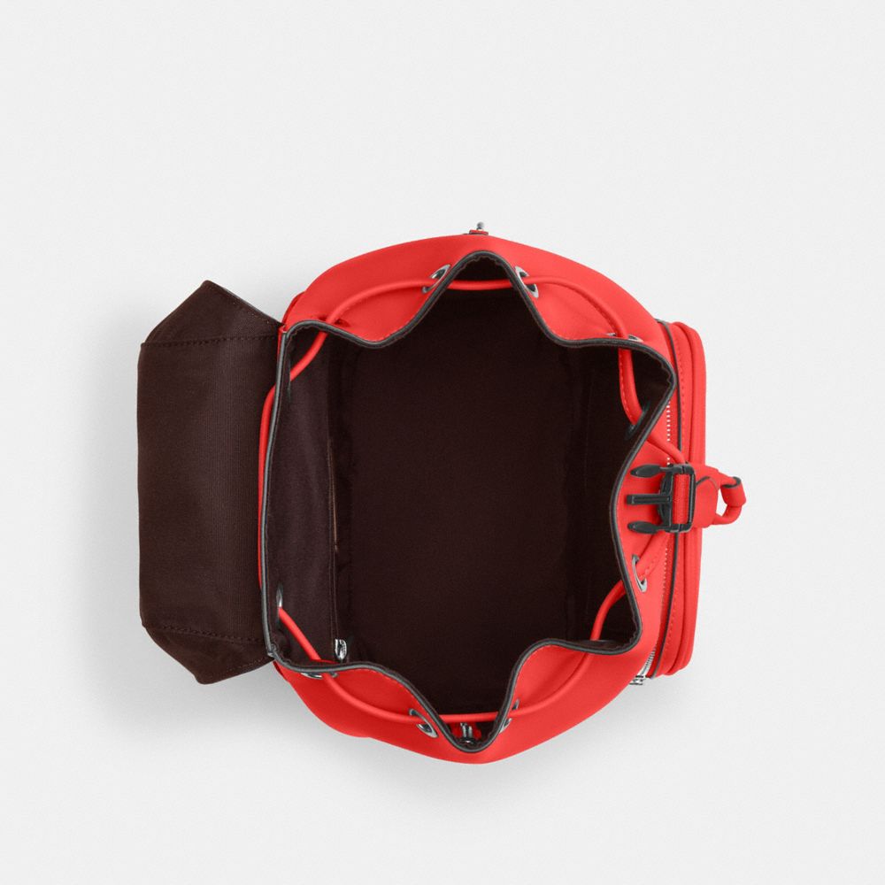 COACH®,PACE BACKPACK,Smooth Leather,Medium,Silver/Miami Red,Inside View,Top View