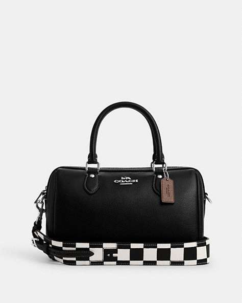COACH®,ROWAN SATCHEL WITH CHECKERBOARD PRINT,Leather,Silver/Black/Chalk,Front View