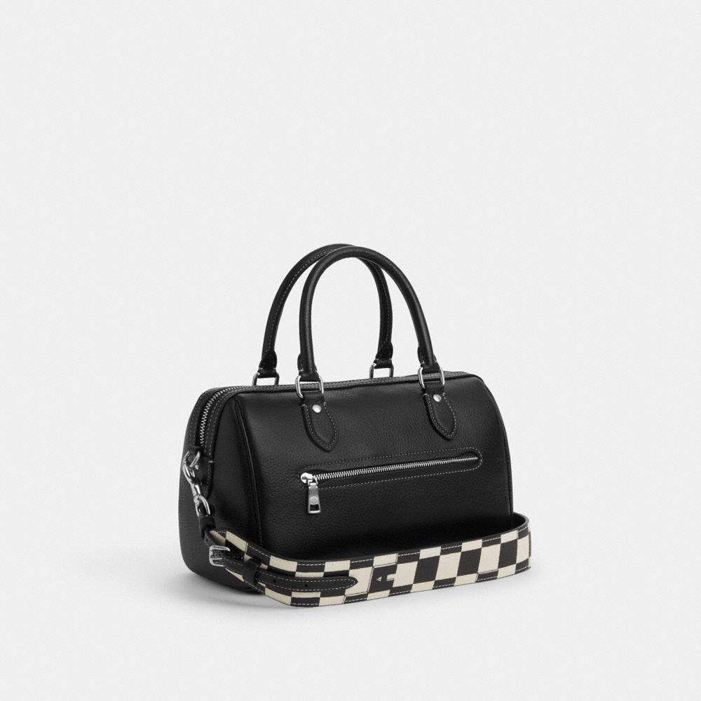 COACH®,ROWAN SATCHEL BAG WITH CHECKERBOARD PRINT,Novelty Leather,Medium,Silver/Black/Chalk,Angle View