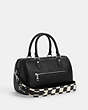 COACH®,ROWAN SATCHEL BAG WITH CHECKERBOARD PRINT,Leather,Medium,Silver/Black/Chalk,Angle View