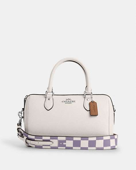 COACH®,ROWAN SATCHEL WITH CHECKERBOARD PRINT,Leather,Silver/Light Violet/Chalk,Front View