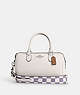 COACH®,ROWAN SATCHEL BAG WITH CHECKERBOARD PRINT,Leather,Medium,Silver/Light Violet/Chalk,Front View