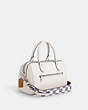 COACH®,ROWAN SATCHEL BAG WITH CHECKERBOARD PRINT,Leather,Medium,Silver/Light Violet/Chalk,Angle View